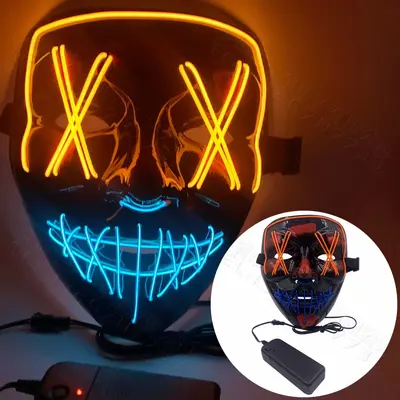 LED Light-Up Cold Light Halloween Mask, Black V-Shaped Ghost Dance Mask - 7