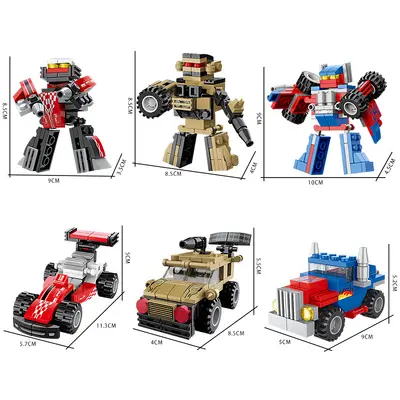 Küçük parçacıklı mecha robot dünya yapım bloğu montajı 6'sı 1 arada eğitici puzzle oyuncak yarış arabası yapım bloğu oyuncak