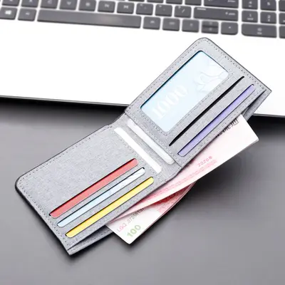 Erkekler için çoklu kart yuvalı kısa kanvas cüzdan, ehliyet cüzdanı erkekler için ultra ince cüzdan sınır ötesi e-ticaret ince