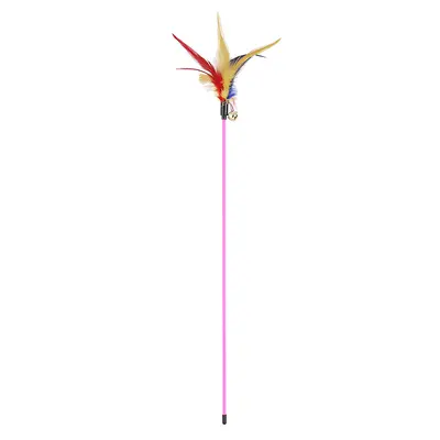 Long Pole Cat Teaser Wand with Colorful Feather and Bell, Replacement Head - 7