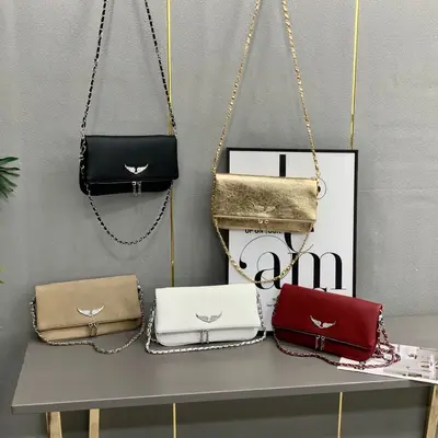Cross-border 2025 New ZV Women's Bag Chain Rhinestone Wing Envelope Bag Fashionable Versatile Single Shoulder Crossbody Small Square Bag