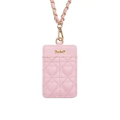 Heart Quilted Passport Holder with Chain Card Case for Women - 7
