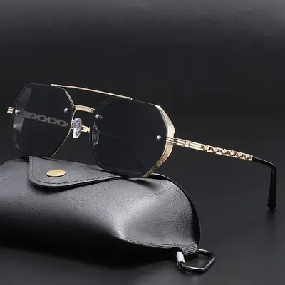 Polarized Men's Sports Sunglasses Metal Frame Double-Bridge Retro Style - 2