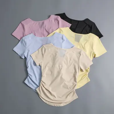 Women's Short Sleeve Quick-Dry Mesh Back Yoga Top - 3
