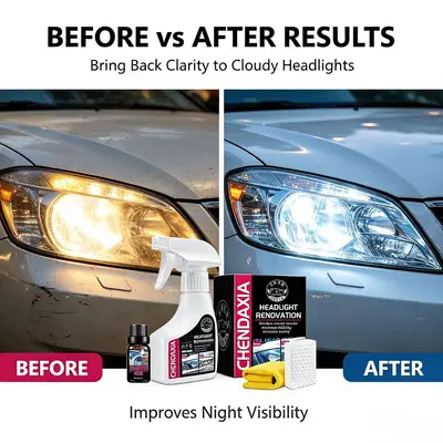 Automotive Headlight Cleaning and Restoration Spray Kit - Vehicle Lamp Cover Yellowing Removal Without Sanding, Polishing and Cleaning Solution Set