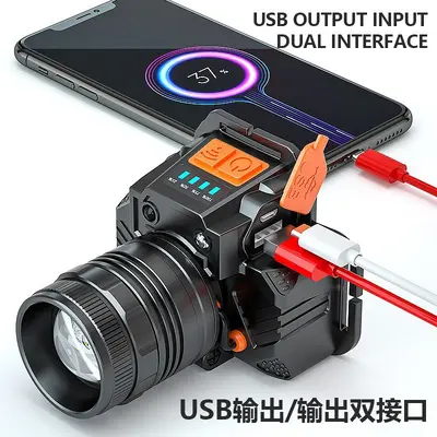 Rechargeable Waterproof LED Head Lamp with Zoom Sensor for Fishing