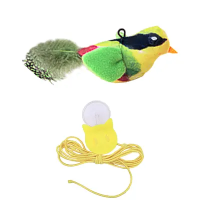 Simulated Sound Bird Cat Toy with Hanging Feather Wand - 8