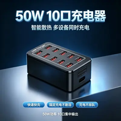 Grenzüberschreitende Spezialversorgung 10-Port USB 50W Multi-Port-Ladegerät Mehrfach-Handy-Schnittstelle Multifunktionales leistungsstarkes Desktop-Studio-Ladegerät