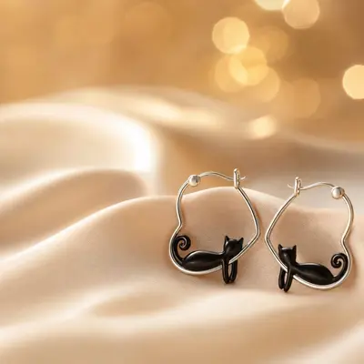 Cute cat ear studs with heart drop design for women - 3