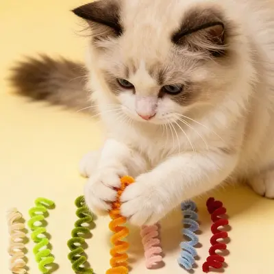 Plush Stick Spring Cat Toy, Self-Play Cat Toy Set