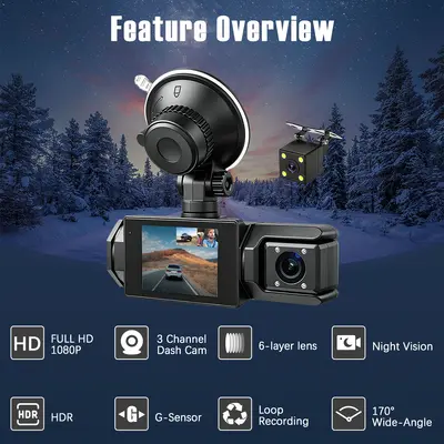 1080P araç kamerası, üçlü lens, WiFi, geri görüş - 4