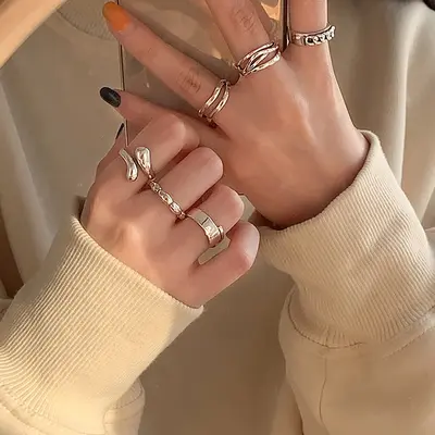 Kore tarzı niş tasarım 925 ayar gümüş minimalist kadın yüzüğü, solmayan vintage ağır işçilik yüzük takı toptan satış