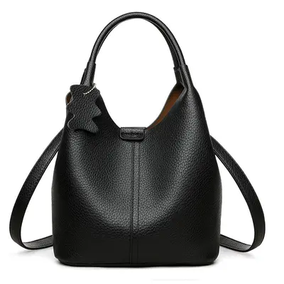 Damen-Eimertasche aus echtem Leder mit Litschi-Muster, weiches Leder - 7