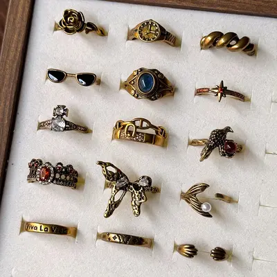 Lanzi Vintage-Retro-Damenring aus hochwertigem antiker Goldtechnik, hochfarbecht, luxuriöses Design, koreanischer Modeschmuck, Fingerring
