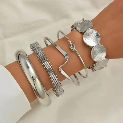 Avrupa ve Amerika bracelet çapraz sınırlar abartılı yaprak parlak yüzey bilezik kadın zarif düzensiz çizgi açık bilezik toptan - 7