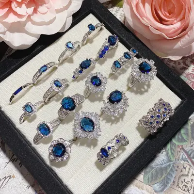 Mavi korundum taşlı gümüş yüzük - 4