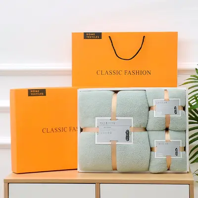 Mercan velvet bath towel three-piece gift box set with gift face towel and custom logo wholesale. - 12
