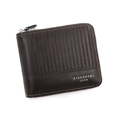 Men's Short Embossed Zip Wallet with Chain - 7