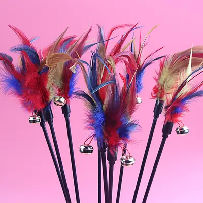 Interactive Cat Teaser Wand with Colourful Feathers and Bell - 5
