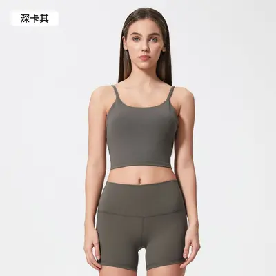 Women's Yoga Tank Top with Chest Pads, Thin Straps, Open Back, C5238 - 8