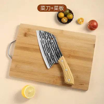 龙泉刀具套装手工锻打刀家用菜刀菜板二合一厨房全套厨具砧板组合 - 11