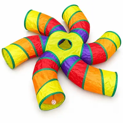 Pet Cat Tunnel Cat Rainbow Multi-Channel Interactive Cat Toy Drum Tunnel Foldable Cat Toy, OEM Supported