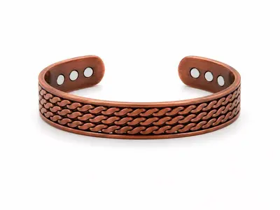 Antique copper bracelet, open design, magnetic adjustable - 9