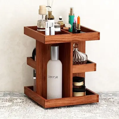 Rotating Wooden Makeup Vanity with Cosmetics Storage - 3