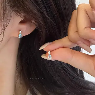 London Blue Topaz 18K gold water drop earrings, S925 sterling silver - 4