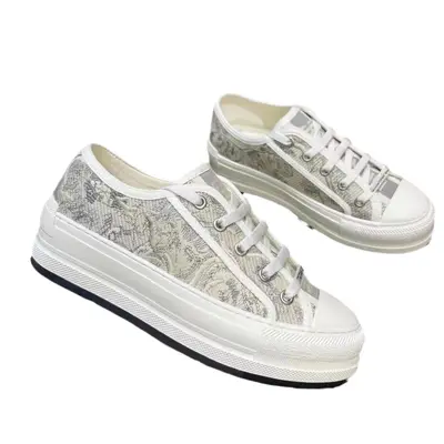Women's Embroidered Canvas Lace-Up Shoes, Thick Sole, Hidden Heel
