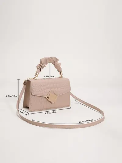 Women's Pleated Shoulder Bag, Solid Color, Stone Pattern Small Square - 9