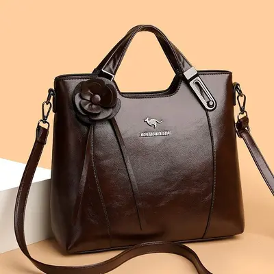 Middle-Aged Women's Soft Leather Single Shoulder Crossbody Handbag - 4