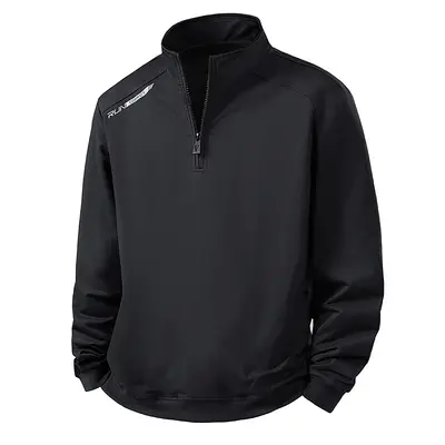 Men's Stand Collar Half-Zip Sweatshirt, Solid Color, Loose Fit, Spring Autumn - 7