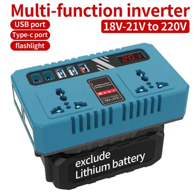 21V to 220V Inverter for Lithium Power Tool Battery, USB Charging Lamp - 7