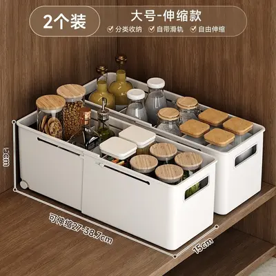 Expandable cabinet storage box with wheels, drawer dividers - 9