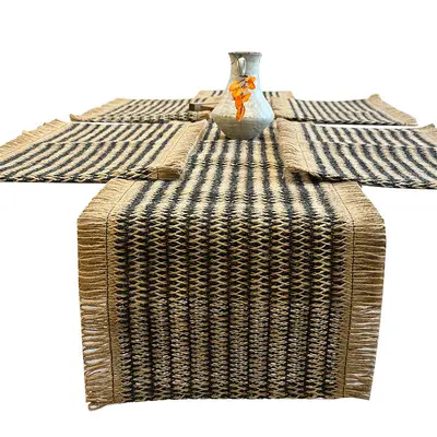 Jute Table Runner, Mixed Colour Woven Retro Table Cover, Decorative Long Towel with Tassel - 6