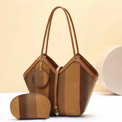 Large Capacity Women's Shoulder Bag, Color-Block Handbag - 5