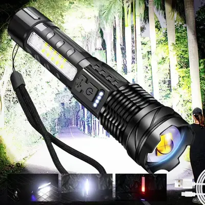 Cross-border A76 High-Power Flashlight, Rechargeable, Long-Lasting, Outdoor, Multifunctional, Long-Range Lighting Torch with Work Side Light