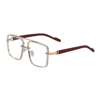 Square Frame Men's Sunglasses with Imitation Wood Grain Temples - 11
