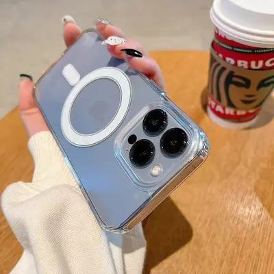 MagSafe Manyetik Telefon Kılıfı Apple 17 için Şeffaf Akrilik 16pro Tam Koruma iPhone 15 Telefon Kılıfı
