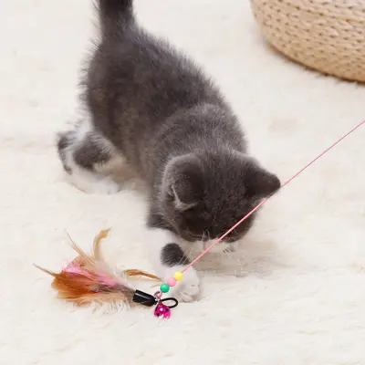 Cat Feather Wand with Suction Cup and Long Stick for Kittens - 4