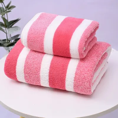 跨境条纹珊瑚绒毛巾大浴巾方巾8件套装柔软吸水宽条洗脸毛巾towel - 8