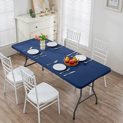 Cross-border elastic tablecloth half pack tablecloth simple solid color washable outdoor elastic milk silk tablecloth ready for supply - 11