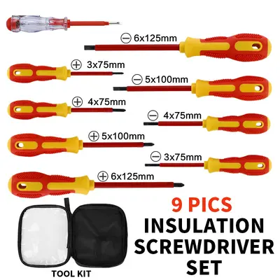 Insulated screwdriver set 9-piece, slotted and Phillips