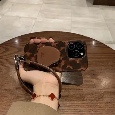 Retro Leopard Print Phone Case with Stand for iPhone 16 Pro Max