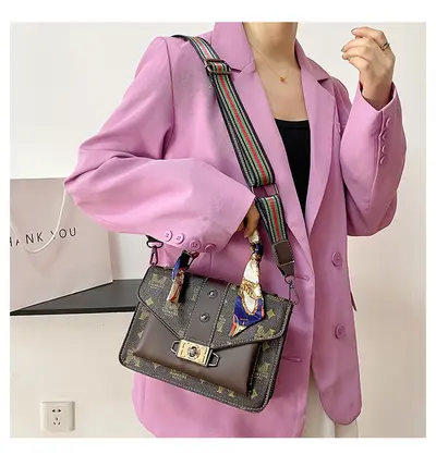 Retro Print Small Square Women's Crossbody Bag with Silk Scarf Detail - 8