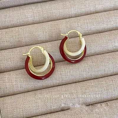 Kırmızı damla sırı inci küpe, vintage tasarım - 6