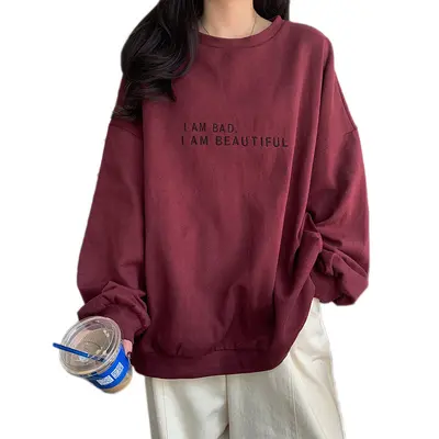 2025 neue Herbst Korea-Stil Hong-Kong-Stil einfacher Buchstabendruck Student Oversized dünner Langarm-Sweatshirt Damen Außenhandel