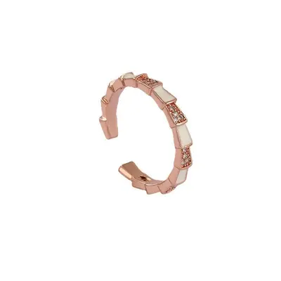 Bao Ge Seiko V Gold Electrolysis Plated Full Diamond Snake Bone Ring, White Mother-of-Pearl Snake-Shaped Open Ring for Women in Light Luxury Style. - 8