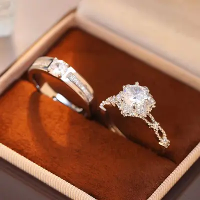 Bir karat çiftler yüzüğü moissanite taş ayarlanabilir - 11
